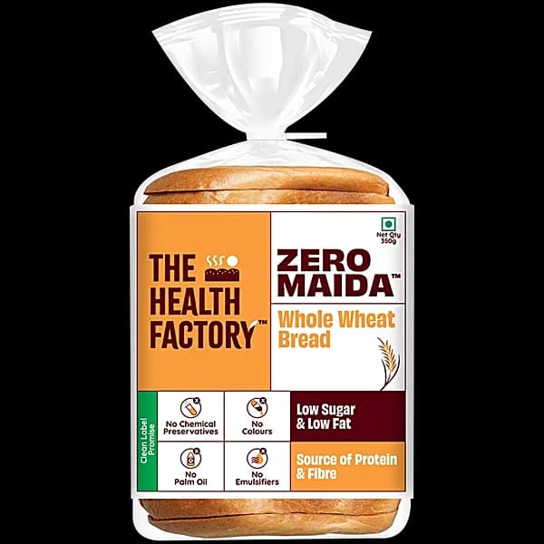 The Health Factory Zero Maida Whole Wheat Bread, 350 g pack, front view