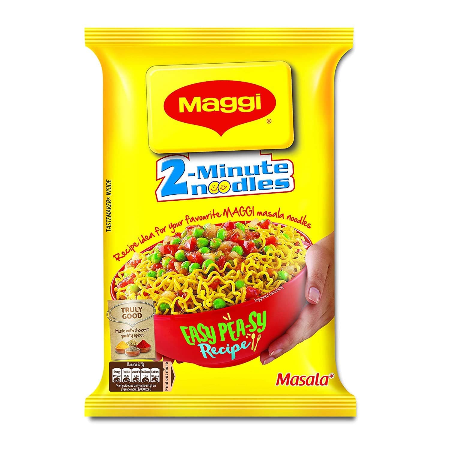 Maggi 2-Minute Noodles Masala pack, front view